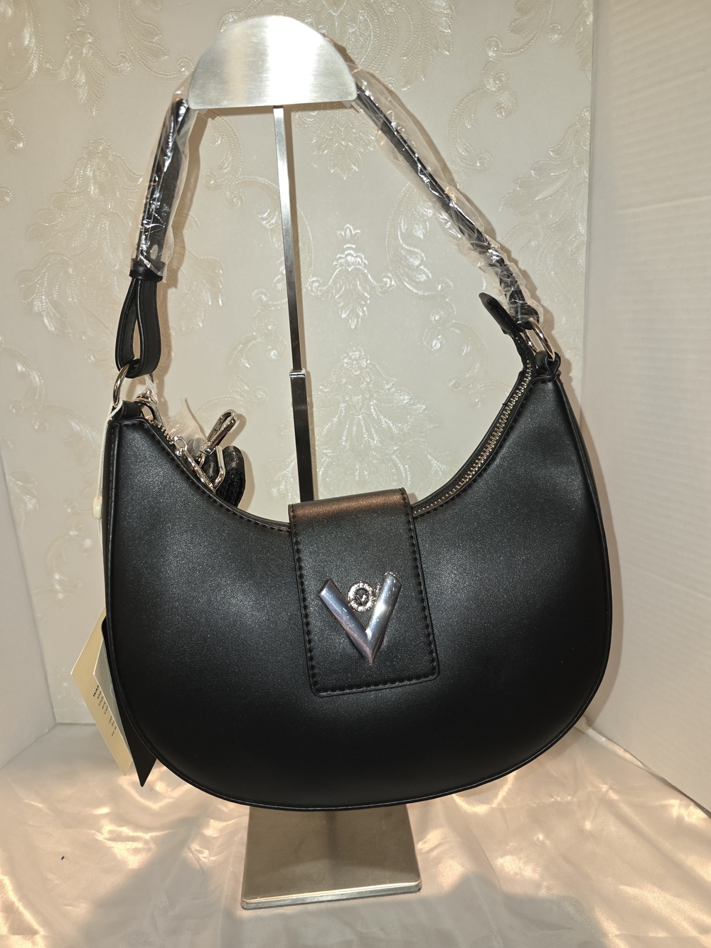 VALENTINO ORLANDI Black Crescent Shoulder Bag with Silver Accent & CROSSBODY